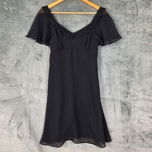 Womens Dress Medium Black Fairy Grunge Whimsigoth Babydoll Y2K Goth Witch Ruffle